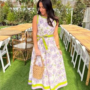 Floral Sleeveless Dress with Green Accents